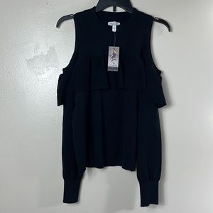 Sofia Jeans Sweater Women's Size L Black Cold Shoulder Long Sleeves